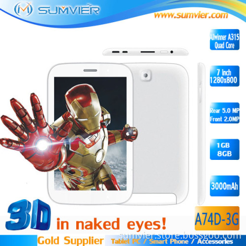 7inch Quad Core IPS 3D Screen 3G Android Tablet PC (A74D-3G)
